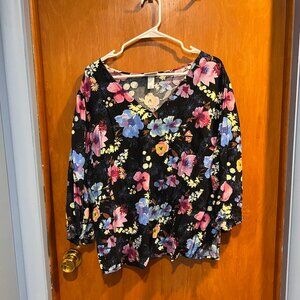 Ava & Viv Floral Blouse – Size 2X – Lightweight V-Neck Top